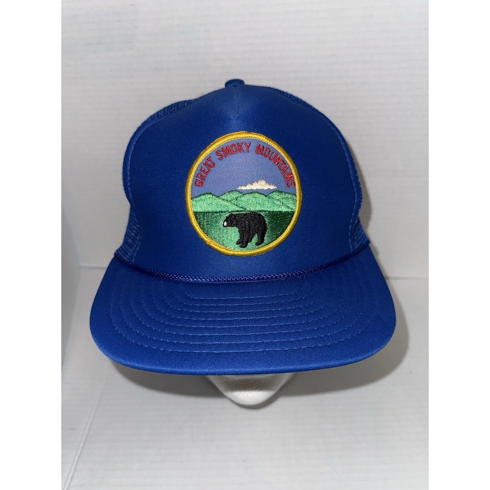 Vintage Great Smoky Mountains Truck Hat SnapBack  Blue Bear Nissin
